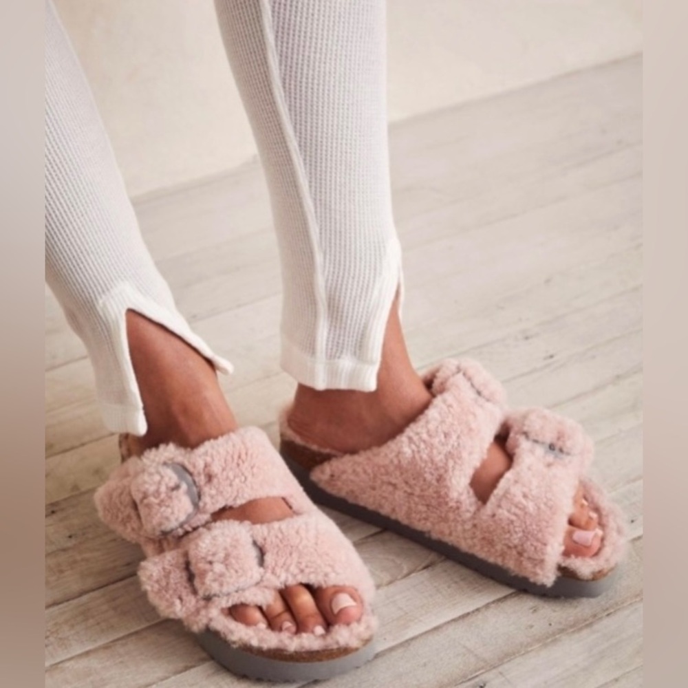 NWT Birkenstock Arizona Big‎ Buckle Shearling Tedding in Crystal Rose